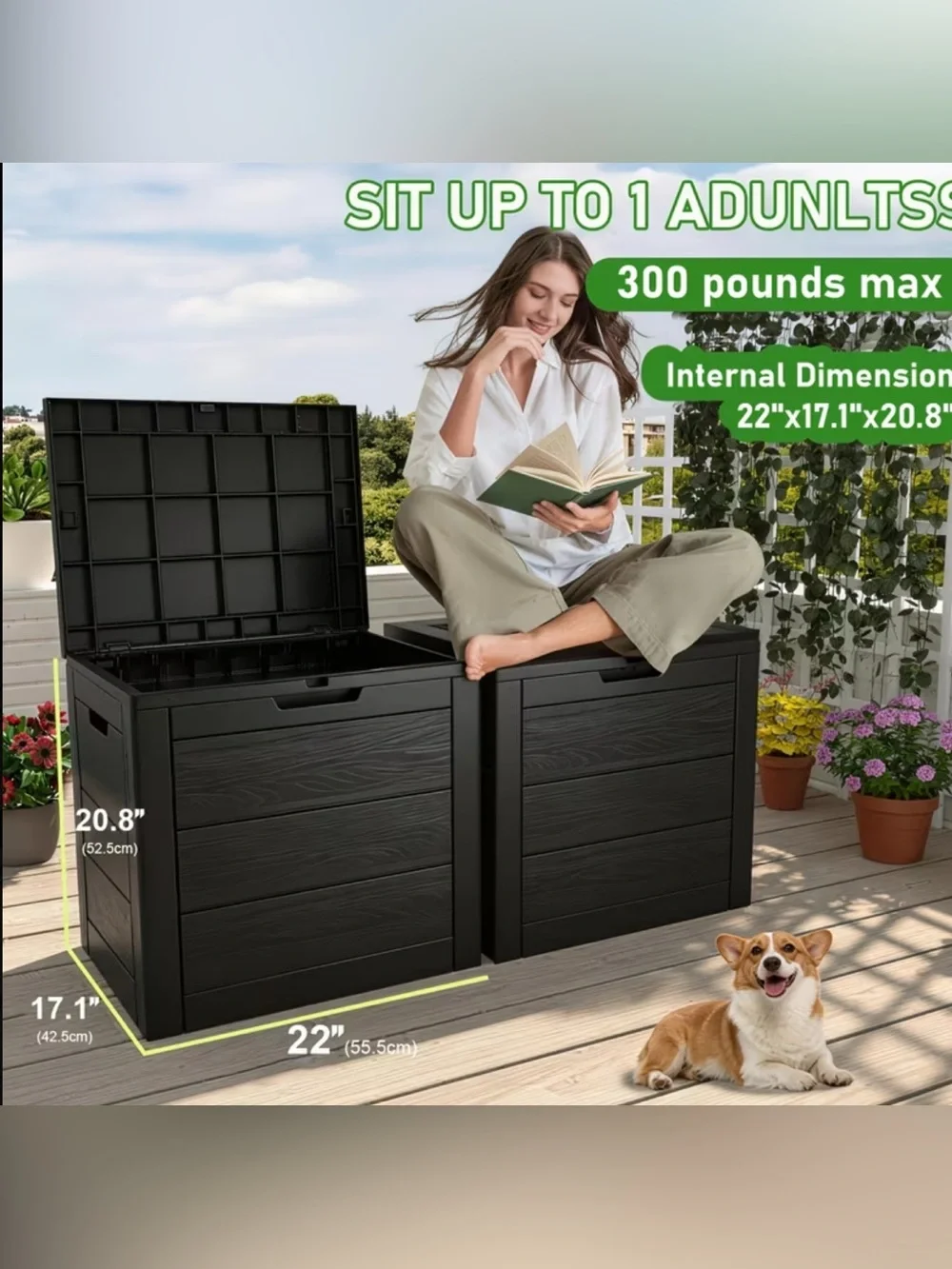 35 Gallon Resin Deck Box, Waterproof UV Resistant Outdoor Storage Box new